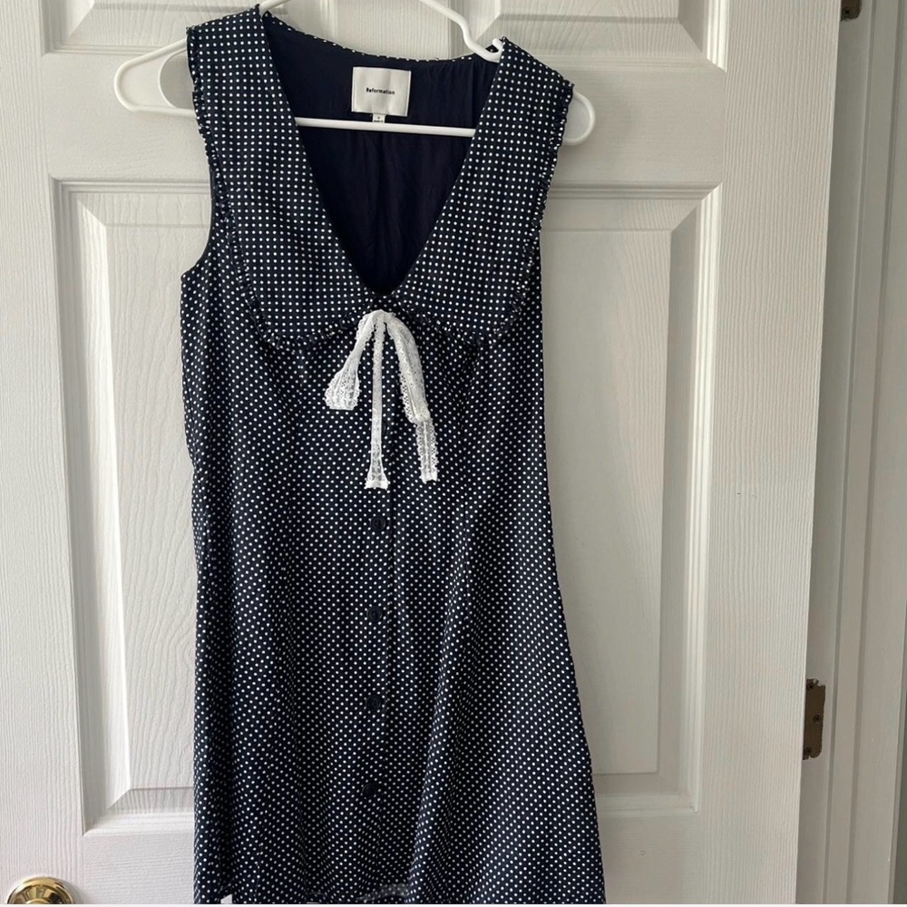 Reformation Soraya Linen dress Navy Polka Dot - Picture 2 of 3